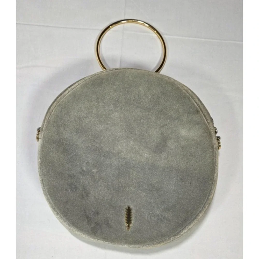 Thacker New York Suede Round Gia Canteen Handbag Luxury Gold Handle Crossbody